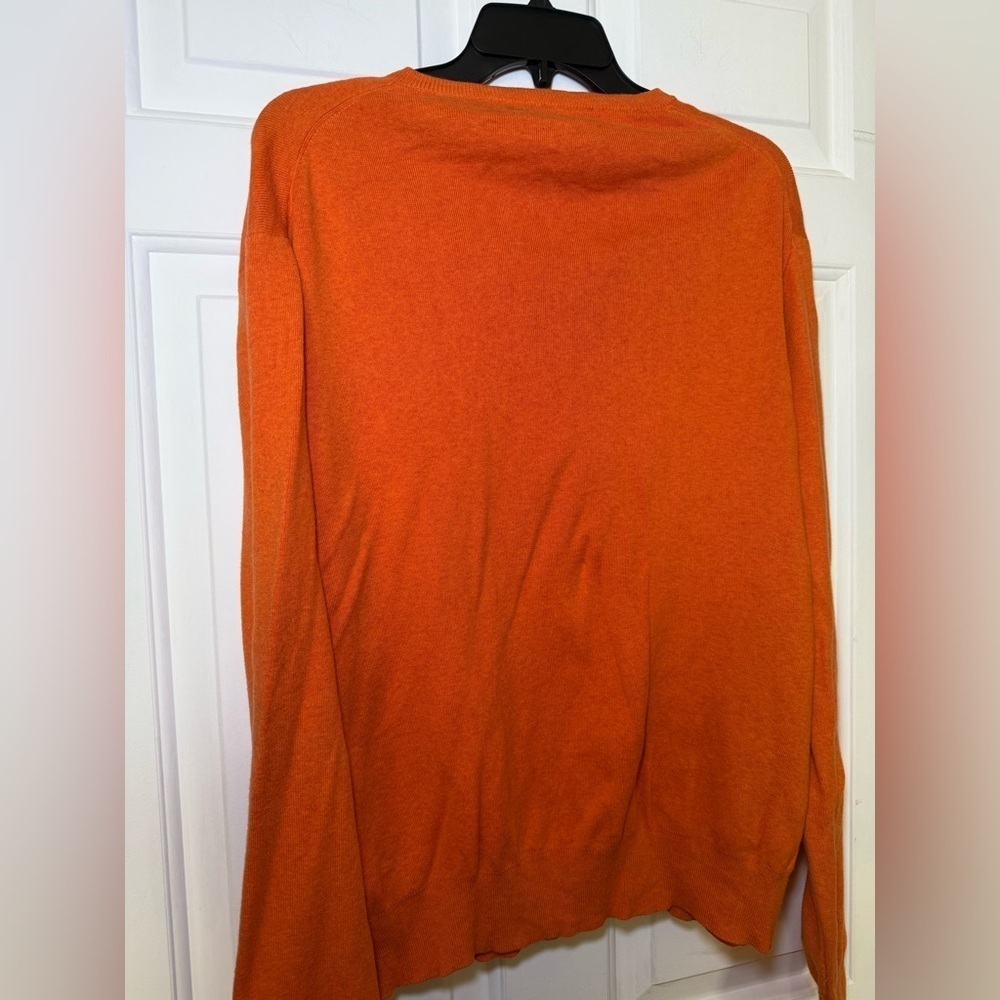 Polo Ralph Lauren Sweater Men's XL 100% Pima Cotton Orange Blue Pony V-Neck EUC - Picture 7 of 9